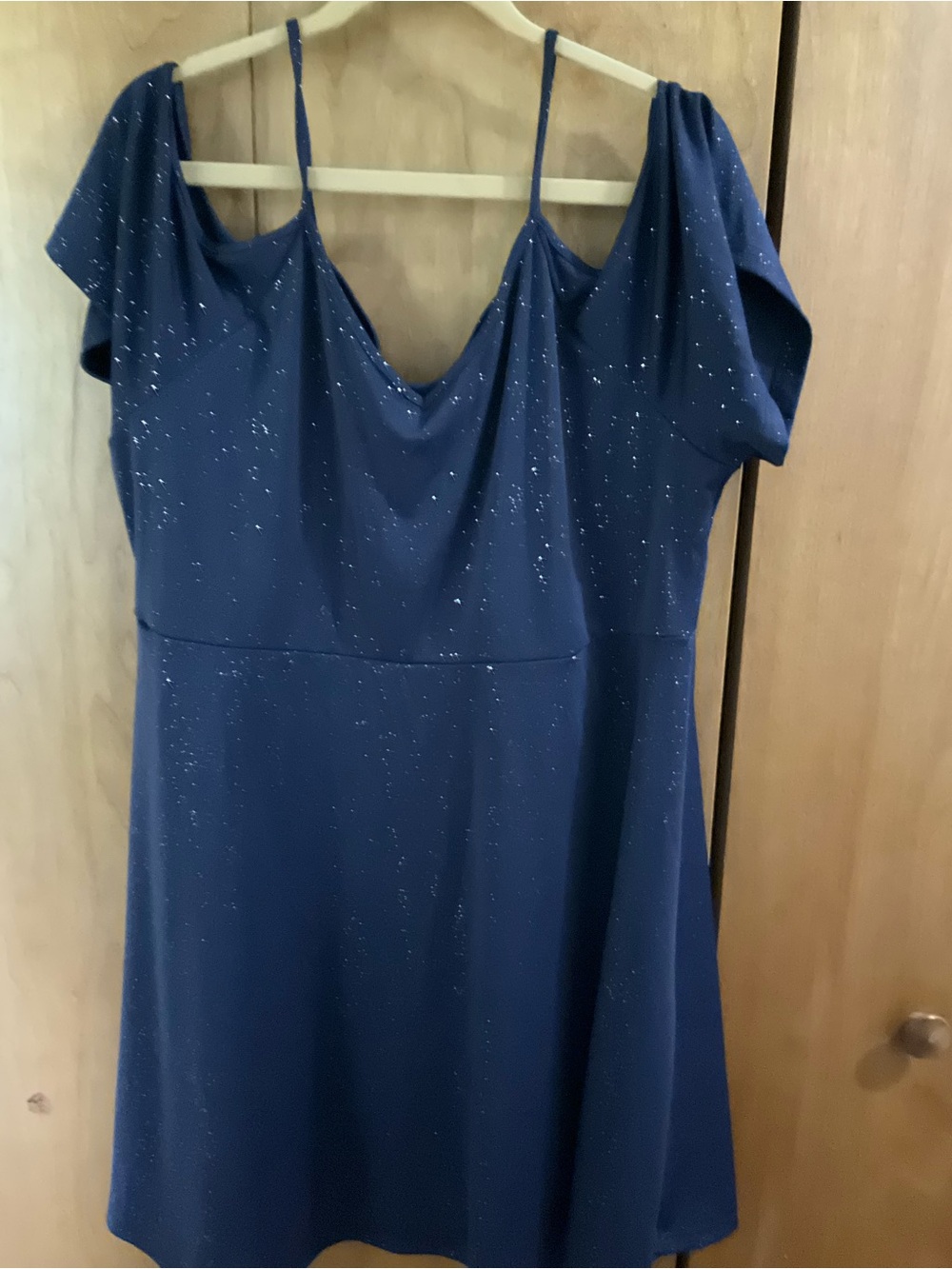 Women's Navy Sparkle Off-Shoulder Dress 2x. Worn once